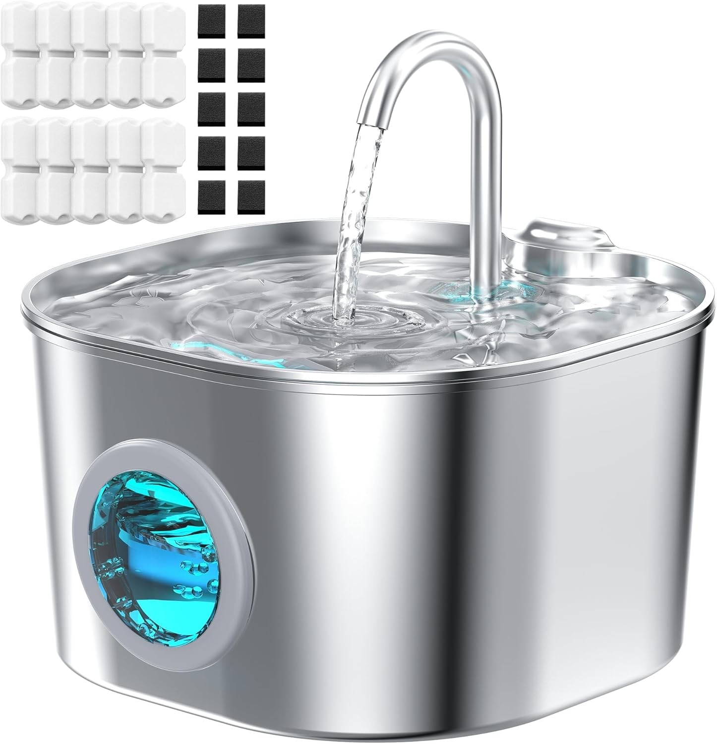 Stainless Steel Cat Water Fountain, 2.2L Quiet Filtered Automatic Pet Waterer