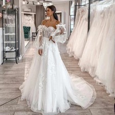 3D Lace Tulle Wedding Dress With Detachable Puff Sleeve Sweetheart Bride Gowns