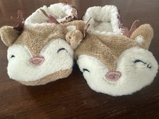 Unisex Kids Pink Sequin Reindeer Animal Faux Fur Lined Slip-On Slippers US 10
