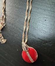 585 14K RG Stamped Rolled Gold Red Ladybug Pendant 19 Necklace Clasp Chain