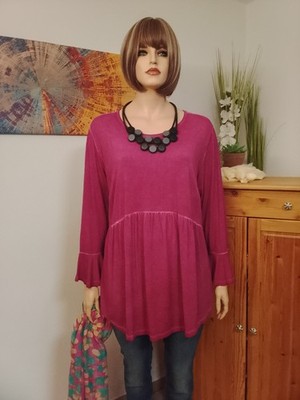 CURVY ME - modische junge Jersey-Long-Tunika Gr.50 beere/oil-washed-Optik - NEU