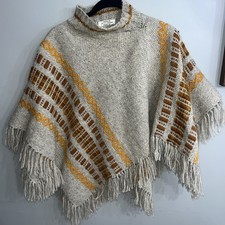 Vintage Handmade Hand-crafted 70 s Style Knit Fringe Poncho One Size Fits Most