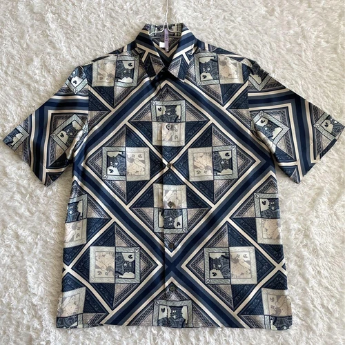 Chemise manches courtes Dior Kenny Scharf soie Trump Card taille 37 bleu homme
