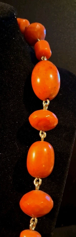 Grueso Collar Naranja Quemado Lucite Cuentas Firmado Audaz Boho Declaración Joyería Foto 3 de 4