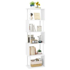 6-Tier Tall Bookshelf,S-Shaped Geometric Bookcase, Wood Display Shelves with ...