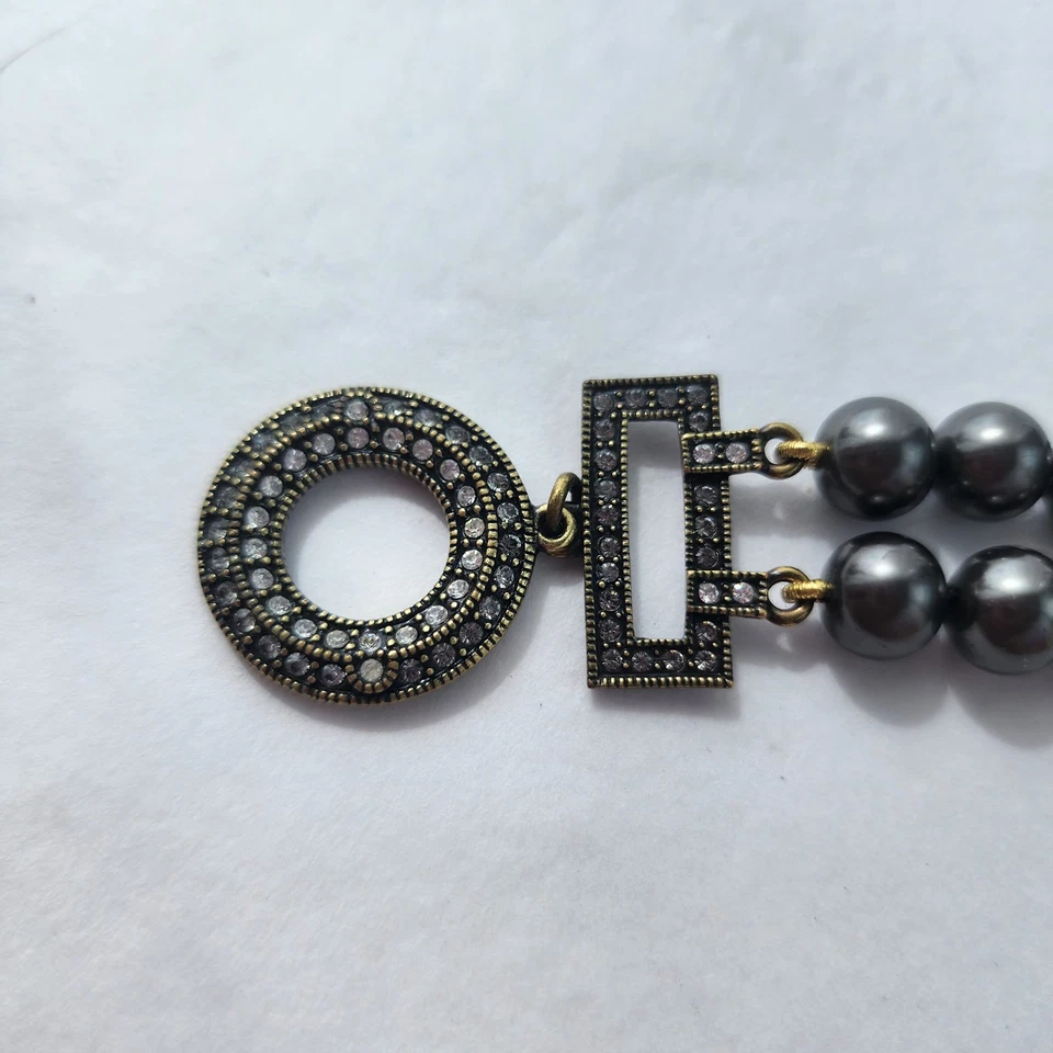 Pulsera Heidi Daus Joyería Cristal Cuentas Vidrio Negro Perla Diseñador Firmada Foto 2 de 4