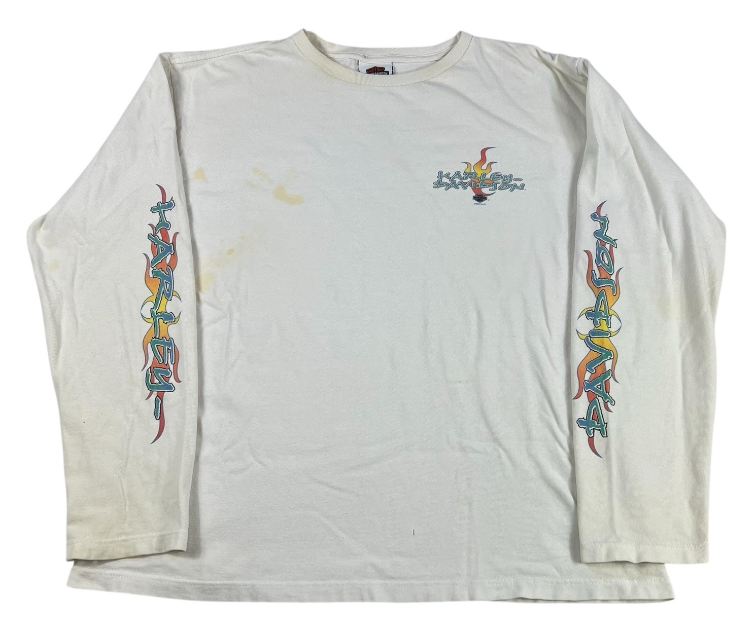 Vintage Y2K Harley Davidson Flames Long Sleeve T-Shirt Medium Size Large 2002