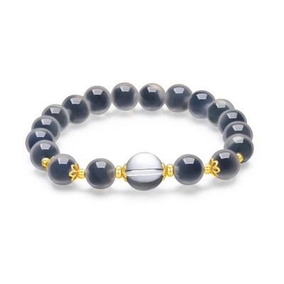 ZHOU LIU FU Sterling Silver Bracelet Chalcedony Beaded Bracelet Healing Cryst...