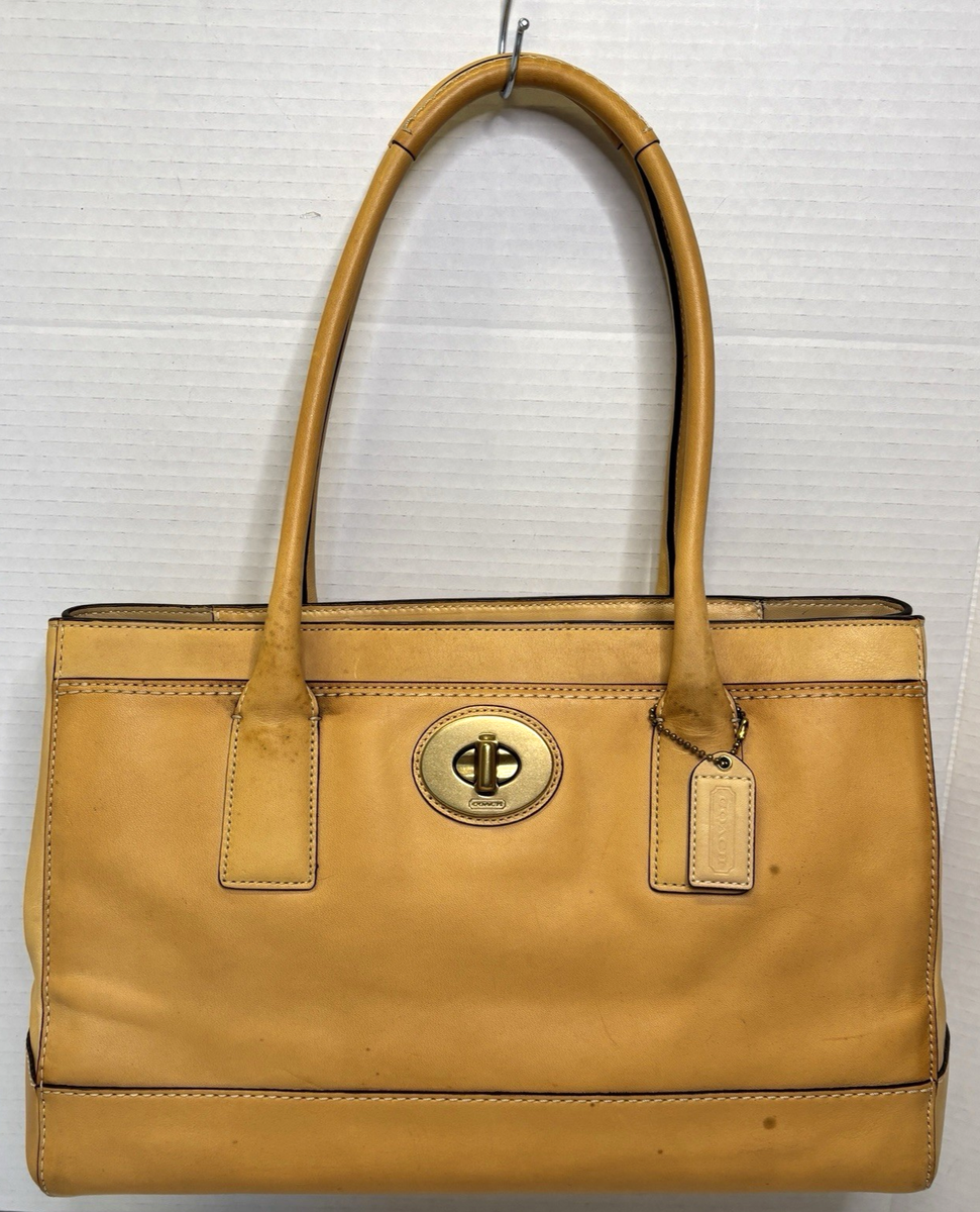 Vintage Coach Leather Madeline Bag Yellow Turn Lock Satchel Purse