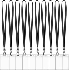 Clear ID Badge Holder with Lanyard 10 Pack Vertical Waterproof Name Tag Holders