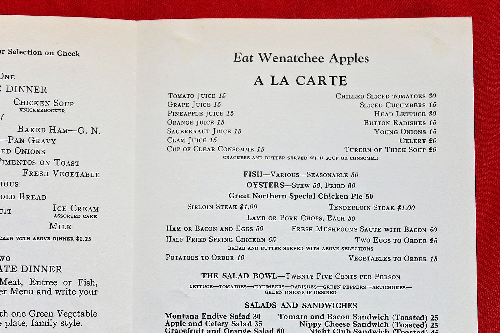 1935 Great Northern Railway Dinner Menu North West Pacific Railroad Train Dining