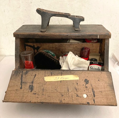 Antica scatola portascarpe in legno arte popolare primitiva - Foto 9 di 10