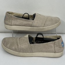 TOMS Women's Alpargatas Slip On Shoe Sz 8 Tan Metallic Canvas Flat