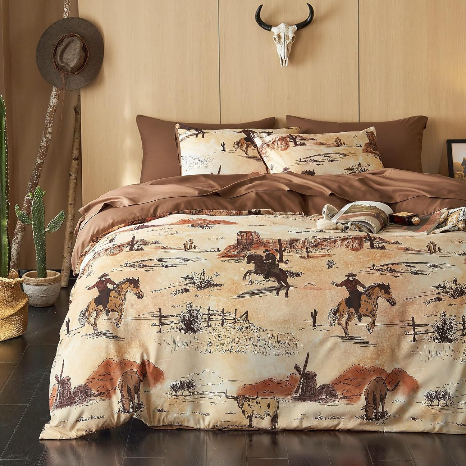 - Western Comforter Set, Rustic Ranch Life with Cowboy South