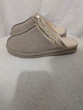 Bearpaw Women  s 9 Taupe Suede Faux Fur Lined Mule Slippers