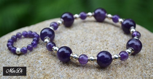 Stretch Bracelet with Genuine Sterling Silver & Amethyst. - Picture 8 of 9