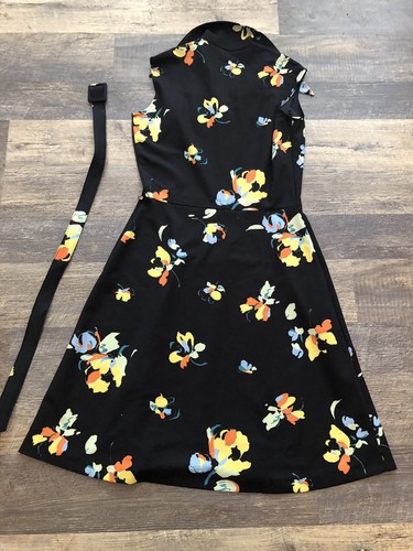 VTG 70’s SEARS FASHIONS Mod Black Multi Color Floral Sleeveless Maxi Dress~S - Picture 2 of 6
