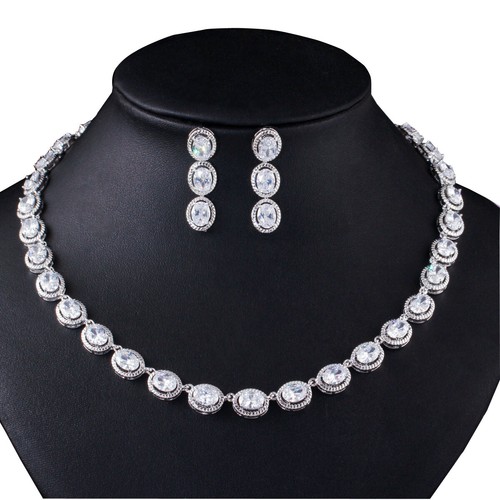 2pcs Set Elegant Women Luxury Crystal Choker Necklace Earrings Bridal Prom Gifts - Bild 131 von 743
