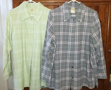 Set of 2 Blair Super Soft Flannel Shirts Gray and Lime Plaid Size M
