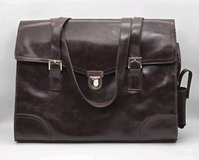 Worthington Messenger Bag Large Brown Vinyl Tote 16 x 12  Shoulder Straps VTG