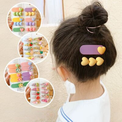 Quicksand Cartoon Flower Headwear-Kids 5 Colorful Acrylic Clips Hair Accessories
