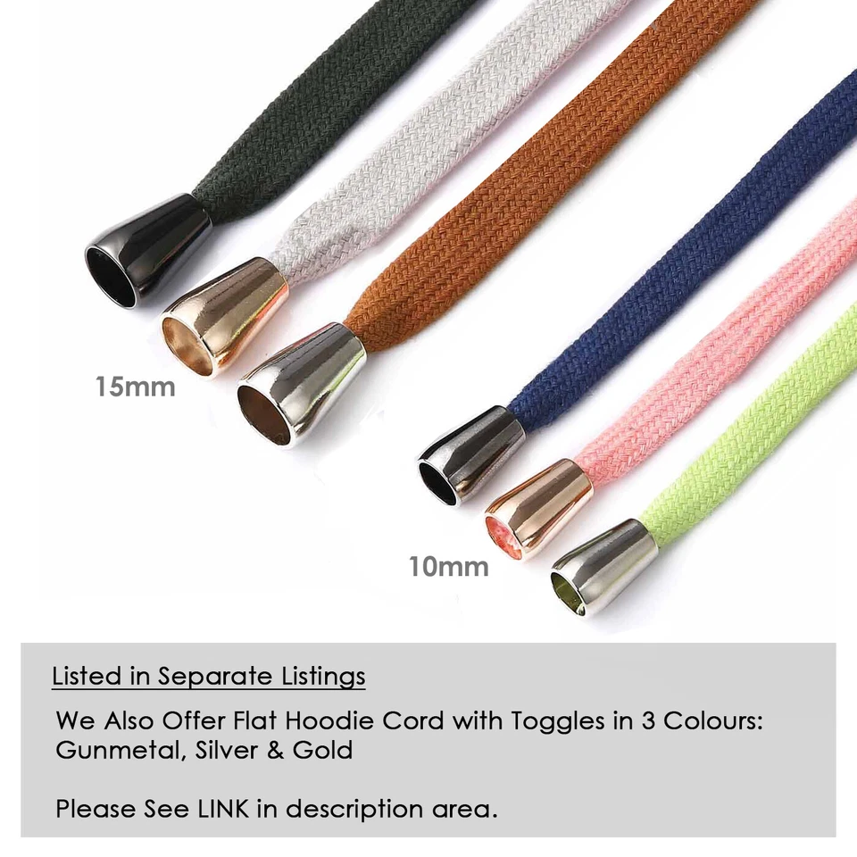 Cordón plano de algodón con cordón, 10 y 15 mm, sudadera con capucha y manualidades Foto 4 de 4