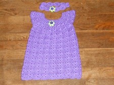 Crochet Baby Dress 3-6 mos. w/ Headband. Handmade- Grape