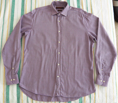 Etro Mens Dress Shirt 42 16.5 purple violet micro houndstooth cotton Slim fit