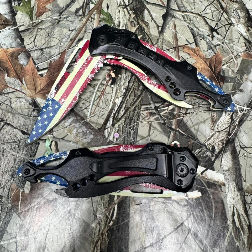 Cuchillo de hoja M-Tech Spring Open con BANDERA AMERICANA IMPRESA EN RELIEVE con abrebotellas Foto 4 de 4