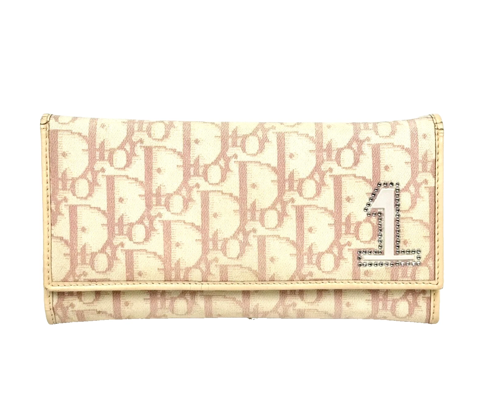 DIOR Long Portefeuille Trotteur Toile Cuir Rose Sac à Main Authentique
