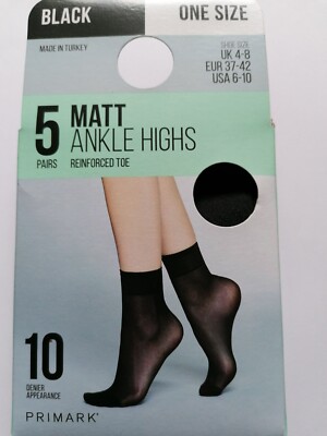 5 Pairs Ankle High Matt Tights 10 Denier Tights Socks Black 4-8 UK 5 Pack