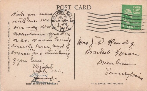 POSTAL VINTAGE BELLOWS FALL VT VERMONT MAIN STREET 1948 080724 T - Imagen 2 de 2