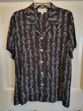David Dart Black White Top Fun Pattern Sz S USA Made
