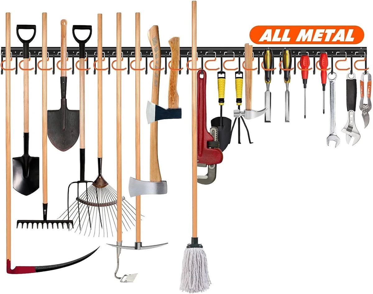 Garden Tool Garage Wall Mount Organizer Metal Hooks Rack Shovel Holder Hangers