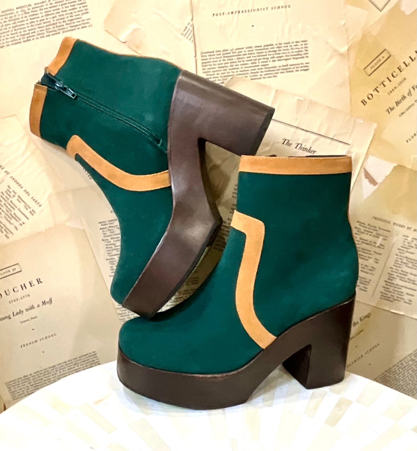 Ботинки Anthropologie Charlotte Stone Paz на деревянной платформе из зеленой замши коричневого цвета, 9 НОВЫХ