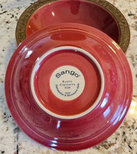 Sango Rustic Cranberry Cereal Salad Soup Rimmed Bowls x 4 - Picture 4 of 4