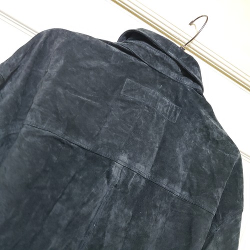Le Collezioni Structure Shirt Mens Small Black Suede Leather Western Shacket - Picture 12 of 16