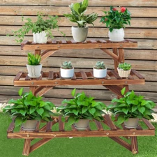 Set Of 3 Plant Bench Stand Flower Pot Rack Garden Display Shelf Outdoor Indoor