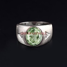 Nat&uuml;rliches Gr&uuml;n Amethyst Mit 14K Wei&szlig; Vergoldet Silber Ring f&uuml;r Herren #1316