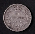 Canada 1880H 10c Ten Cent Silver Coin Queen Victoria Obv#2 VG .925 Silver