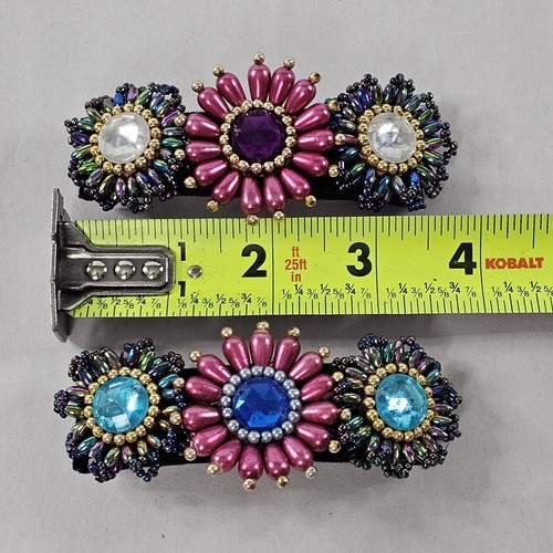 Pair Of Vintage Handmade Floral Hair Clips Approx 3.75" New And Unused READ - Picture 6 of 6