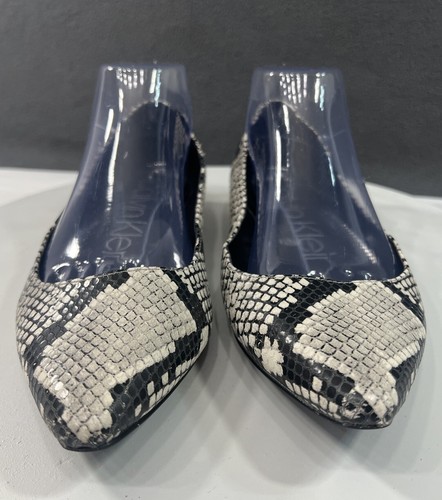 Calvin Klein Emerin Pointed Toe Flat Shoes Snake Print Black White Women SZ 8.5 - Picture 14 of 21