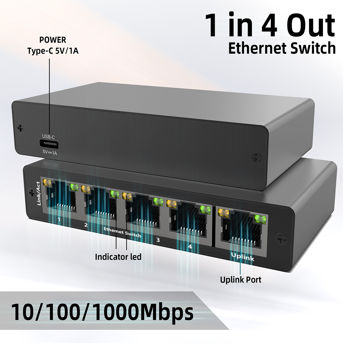 Switch Ethernet Gigabit 1 Vers 2 Ports - Répartiteur LAN Métal Pour Ordinateur Et TV