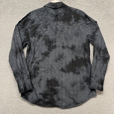 Affliction Shirt Mens XL Gray Tie Dye Embroidered Studded Gothic Grunge Biker