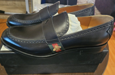 authentic gucci web panelled black penny loafers 450990 size authentic gucci web panelled black penny loafers 450990 size