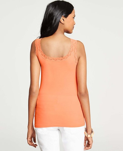 Ann Taylor - Woman's Lace Trim Stretch Cotton Cami Tank Top $28 (T6) - Picture 4 of 18