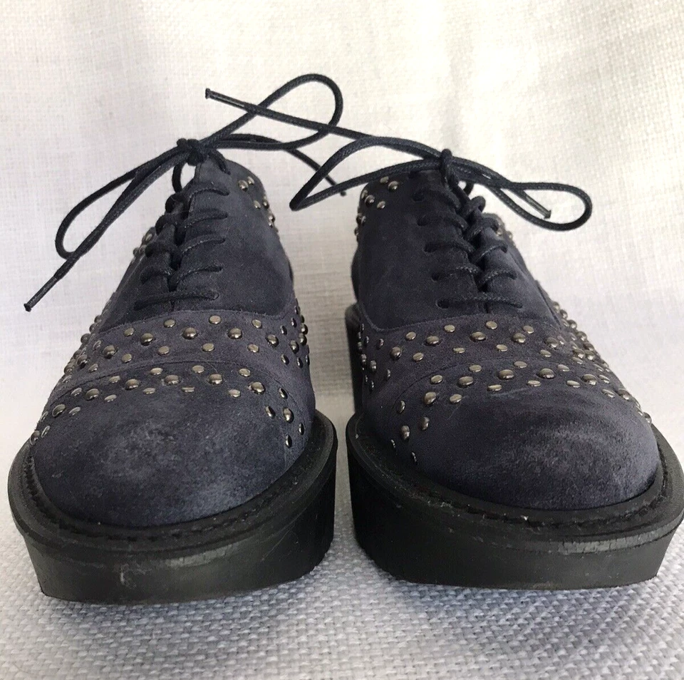 Oxford plataforma celosa STUART WEITZMAN azul gamuza dorado tachuelas con cordones talla 6,5 Foto 3 de 4