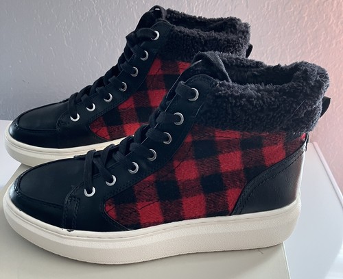 Marc Fisher FELLOW Women's Buffalo Black and Red Plaid Sherpa High Top Sneakers - Picture 6 of 9