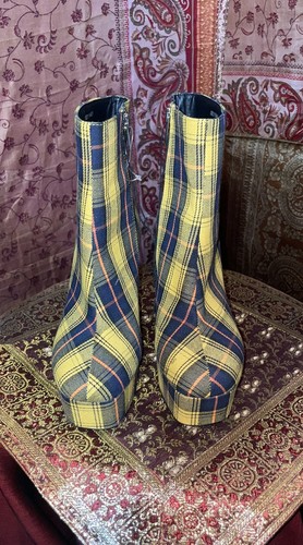 yellow plaid boots