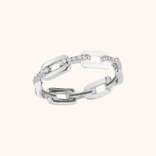 White Gold Alternating Diamond Link Ring 14K